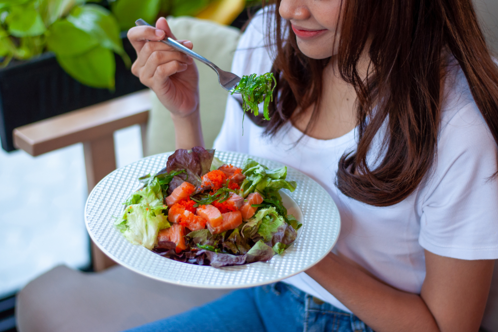 a woman eating healthy